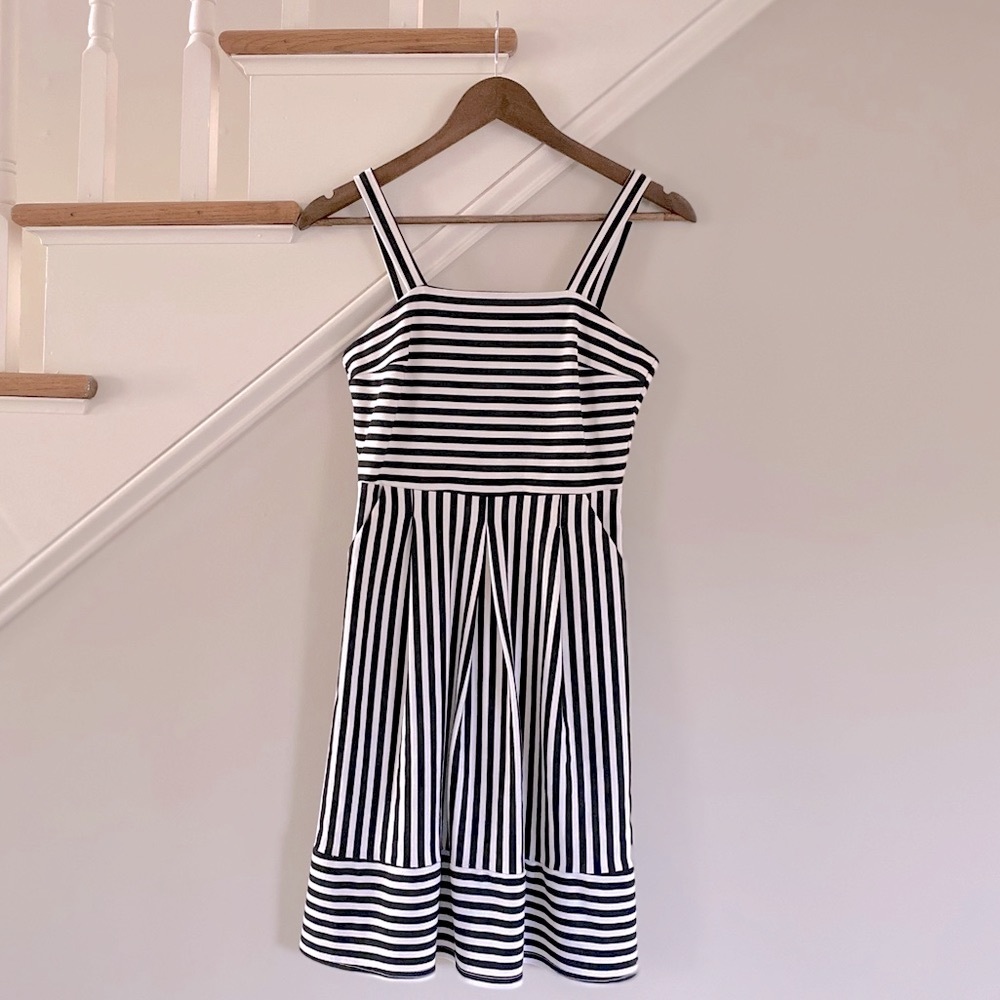 Brixon Ivy Black & White Striped Mini Dress with Pockets
